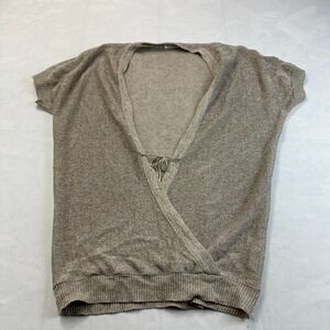 Rivamonti Wrap Sweater Women Large Tan Metallic Linen Blend Cap Sleeve Tie Front